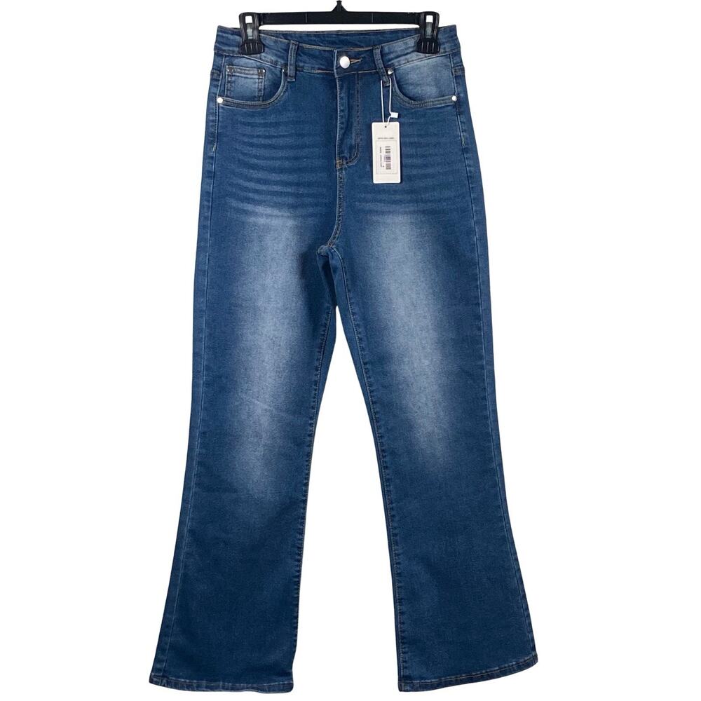 Womens Jeans Size Medium 26x27 Bootcut Dark Wash High Rise Denim Pants Faded NWT